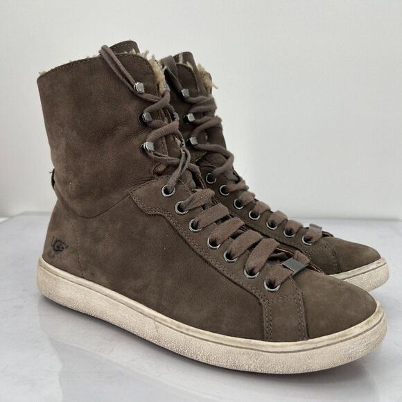 UGG Starlyn Trainer Women 8.5 Brown Tan Suede Sheepskin Lining High Top Boots - Picture 1 of 14